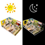 ROOMLIFE DIY Mini Dollhouse Miniature Loft DIY Kits for Adults 1:24 Scale Dollhouse with Kitchen Bedroom DIY Doll House Whole Set Doll Mini House Building Kit with LED Lights Dust Proof