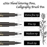 Hand Lettering Pens - 9PCS Calligraphy Pens Set Black Refill Brush Marker Pens 4 Sizes for Signature Beginners Writing Illustration Design and Drawing