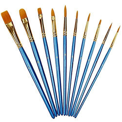 Xubox Pointed-Round Paintbrush Set, 10 Pieces Round Pointed Tip Nylon Hair Artist Detail Paint