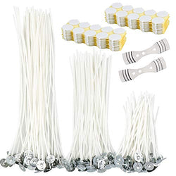 Hysagtek 312 Pieces Candle Making Supplies, Candle Wick Stickers 2mm, 150 Pieces Candle Wick, 8 inch, 6 inch, 3.5 inch, 2 Pieces Candle Wick Centering Device for Candle Making and DIY