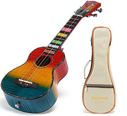 Balnna Soprano Ukulele Maple 21 inch Traditional High-gloss Rainbow Learn to Play,Color String with Soft Case Gig Bag