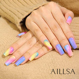 AILLSA Gel Nail Polish Strips, Adhesive Full Nail Wraps Long Lasting, Rainbow Semi Cured Nail Gel Art Sticker Waterproof Nail Decal Strips Stickers for Women 27pcs