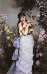 Artisoo A Young Woman in a Rose Garden - Oil painting reproduction 30'' x 19'' - Auguste Toulmouche