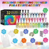 DIY Tie Dye Kits, Emooqi 32 Colours All-in-1 Tie Dye Set Contain 32 Bag Pigments, Rubber Bands, Gloves, Sealed Bag, Apron and Table Covers for Craft Arts Fabric Textile Party DIY Handmade Project