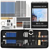 Art Supplies, BYWOKY 50 PCS Sketching & Drawing Pencils Art Kit, Each Artists Drawing Supplies Set for Adults/Kids Including Graphite/Charcoal Pencils & Sticks, Pastels, Erasers and Bonus Sketch Pad