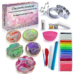 2Pepers DIY Clay Jewelry Dish Craft Kit, Make Your Own 5 Clay Bowls and Unicorn Decoration Arts and Crafts for Girls, Air Dry Clay for Kids, Unicorn Gifts for Girls Including Accessories and Tools