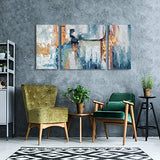 Sdmikeflax 3 Piece Canvas Wall Art for Living Room Office, Large Size 48"x24"(24"x24"x1 +12"x24"x2) Hand Painted Wall Decor Artwork, Indigo Blue Gold Foiled Abstract Paintings Modern Home Decorations
