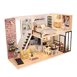 Kisoy Romantic and Cute Dollhouse Miniature DIY House Kit Creative Room for Friends, Lovers and Families (Happiness) with Dust Proof Cover