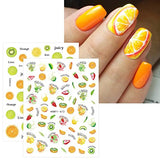 JMEOWIO 12 Sheets Fruit Nail Art Stickers Decals Self-Adhesive Pegatinas Uñas Strawberry Watermelon Lemon Nail Supplies Nail Art Design Decoration Accessories