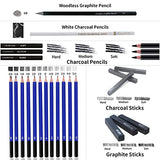 MIKOUJOS 34 Drawing Kit Sketching Charcoal Pencils Set for Teenage Girls, Art Supplies Kit with White Sketch Pencil,Sketchbook for Beginners,Kids,Adults,Teens, Pro Art Supply in Travel Case