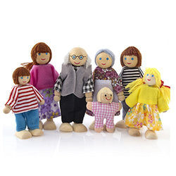 7 Pack Poseable Wooden Doll Dollhouse Dolls Wooden Doll Family Pretend Play Figures, Family Role Play Pretend Play Mini People Figures