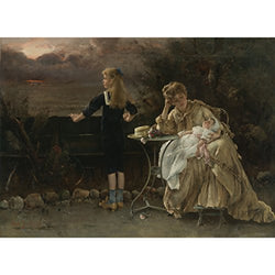 Alfred Stevens - Mother and her Children, Canvas Art Print, Size 16x24, Canvas Print Rolled in a Tube