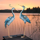 TERESA'S COLLECTIONS 42.8inch Large Blue Heron Garden Sculptures & Statues for Yard Decor, Metal Crane Garden Decor for Outside, Bird Yard Art Lawn Ornaments for Outdoor Pond Patio Decoration Set of 2