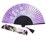 Amajiji Women Ladys Girls 8.27"(21cm) Folding Fan Hand Fan,Hand Held Silk Folding Fan with Bamboo