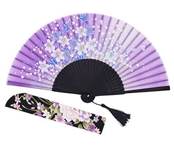 Amajiji Women Ladys Girls 8.27"(21cm) Folding Fan Hand Fan,Hand Held Silk Folding Fan with Bamboo
