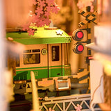 Rolife DIY Book Nook Kits Sakura Densya, 3D Wooden Puzzle Decorative Bookend Miniature Model Kits with Lights, Christmas Decoration/Crafts Hobbies/Gifts for Girls&Boys Teens&Adults (Sakura Densya)