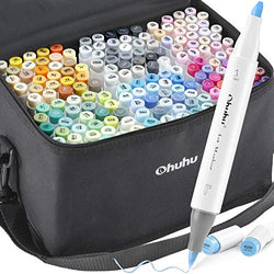 Ohuhu Alcohol Brush Markers, 168-color Art Markers Set, Double Tipped Alcohol-based Markers for Adults Coloring Illustration, Brush & Chisel, 48 Pastel Colors + 120 Colors + 1 Alcohol Marker Blender