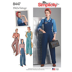 Simplicity Pattern 8447 H5 Misses' 1940s Vintage Pants, Overalls and Blouses, Size 6-8-10-12-14