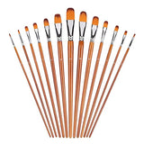 ARTDINGD Artist Filbert Paint Brushes Set, 13 Pcs Professional Nylon Hair Wood Long Handle