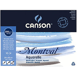 Canson Montval 300gsm Watercolour Practice Paper Block Including 12 Sheets, Size: 24x32cm,