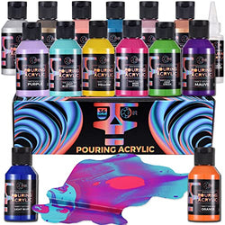 OPHIR Acrylic Pouring Paint, Set of 40 Bottles, 3.8OZ/Bottles, 36 Colors and Magic Medium, Varnish, High Flow Water-Based Acrylic Paint, Pour Art Supplies for Pouring on Canvas, Wood, Glass, Paper, Tile, Stones