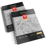 ARTEZA 9X12" Gray Toned Sketch Pad, Pack of 2, 100 Sheets (80lb/118 gsm), Spiral-Bound, 50 Sheets