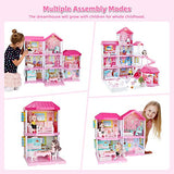 Dream House Doll House Kit, DollHouse with Lights, Slide, Pets and Dolls, DIY Pretend Play Building Playset Toys with Asseccories and Furniture, Princess House for Toddlers, Kids Boy & Girl (11 Rooms)