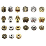 Tibetan Loose Spacer Beads, JIALEEY 92PCS Buddha Head Lucky Elephant Life Tree Spacer Beads Fit European Charm for Bracelet Necklet Jewelry Making