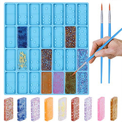 Domino Resin Molds, Tubala 28 Cavities Dominos Silicone Molds for Resin Casting Double 6 Epoxy Dominoes Mold Silicone Domino Game Molds with 2Pcs Painting Brushes for Personalized Dominoes