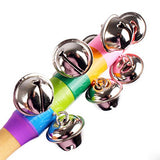 6 Pcs Vivid Color Rainbow Handle Wooden Bells Jingle Stick Shaker Rattle Baby Kids Children Musical Toys