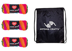 Red Heart Knitting Yarn Super Saver Stripe Preppy Stripe 3-Skein Factory Pack (Same Dyelot) 3-Skein Factory Pack (Same Dyelot) E300-4961 Bundle with 1 Artsiga Crafts Project Bag