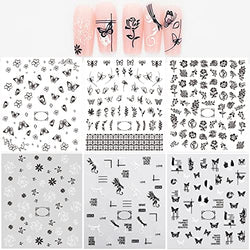 Black White Nail Decal Stickers Include Retro Flowers Vine Leaf Butterfly for Fingernails Acrylic Nails Designs Decorations Self Adhesive Classic Nail Art Stickers for Women Girls Nail Decor(6 Sheets)
