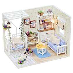 schicj133mm DIY Dollhouse Wooden Miniature Furniture Kit Mini Green House with LED Best Birthday Gifts for Women and Girls