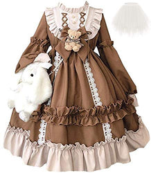 Topin Lolita Princess Dress Kawaii Long Sleeves Sweet Girl Chiffon Fancy Dress Brown