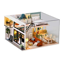F Fityle DIY Wooden Miniature Dollhouse 1/24 Creative Sweet Cabin Furniture Kit Fantasy Kids Adults Festival Gift 6+ Years Old Festival Present