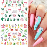 Flamingo Nail Stickers Flower Water Transfer Nail Art Decals Pink Bird Flower Fruit Leaf Nail Design for Women Girls Favors Nail Decoration Spring Nail Accessories Nail Supplies for Acrylic Nails