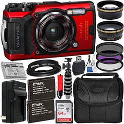 Olympus Tough TG-6 Digital Camera with Deluxe Accessory Bundle – Includes: SanDisk Ultra 64GB SDXC Memory Card + 2X Seller's Replacement Batteries with Charger + Adapter Tube + Much More