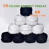 colored bird Size 8 Crochet Thread ，2 Ply Cotton Yarn, 10 Balls (White&Black)