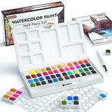 Watercolor Paint Set, Shuttle Art 48 Colors Watercolor Paint in Half Pans with 2 Water Brush Pens, 10 Paint Brushes, 1 Watercolor Pad, 1 Palette, 2 Color Charts, Watercolor Kit for KidsAdults, Artists