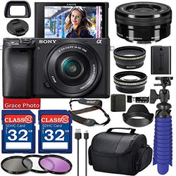 Sony Alpha a6400 Digital Camera with 16-50mm Lens (Black ILCE-6400L/B) Bundle with Accessory Package Including 64GB Memory, Spider Vlog Tripod & More (20 Pieces)