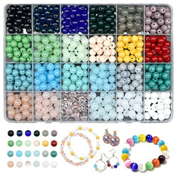 KOTHER 600PCS Glass Beads for Jewelry Making, 8mm DIY Glass Gemstone Beads Bracelet Making Kit Healing Chakra Beads, 24 Color Round Gemstone Beads Suitable for Beginners