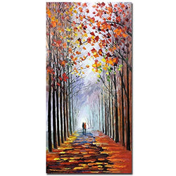 V-inspire Art,24X48 Inch Hand Painted Oil Paintings Modern Impressionist Landscape Art Romantic Forest Autumn Decoration Canvas Wall Art Painting Display Art For Living room Bedroom
