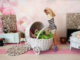 Doll stroller, miniature wicker shabby style pram for Lati Yellow 1:8 scale nursery scenes. buggy furniture