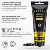Arteza Metallic Acrylic Paint and Canvas Bundle, Painting Art Supplies for Artist, Hobby Painters & Beginners