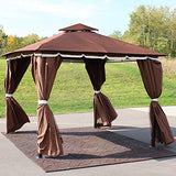Sunnydaze Soft Top Patio Gazebo - 10 x 10 Foot Rectangle Outdoor Gazebo with Screens and Privacy Walls - Brown - Perfect for Backyard, Garden or Deck