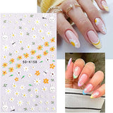 5D Embossed Flowers Nail Stickers, Spring Summer Daisy Heart Nail Decals, Nail Art Accessories French Tips Acrylic Nail Designs Self Adhesive Rabbits Nail Supplies for Women Girls 4 Sheets