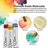 GenCrafts Watercolor Paint Set - Set of 24 Premium Vibrant Colors - (12 ml, 0.406 oz.) - Quality Non Toxic Pigment Paints for Canvas, Fabric, Crafts, and More