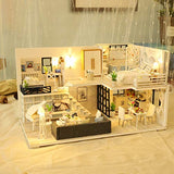 youeneom DIY Miniature Dollhouse Kit Realistic Mini 3D Wooden House Room Craft Furniture LED Lights Children's Day Birthday Gift Christmas Decoration (with Loft,White Dream) (B)