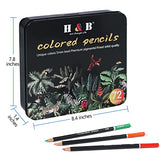 H & B 72Pcs Colored Pencils,Drawing Pencil Set Oil Based Color Pencils Professional Colouring Pencils for Adults Beginners Art Supplies with Eraser in Tin Box