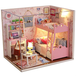 Ogrmar Wooden Dollhouse Miniatures DIY House Kit With Cover and Led Light-Blossom Age